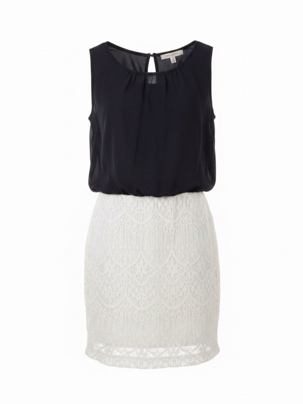 Girls Sleeveless Navy & White Lace Blouson Dress